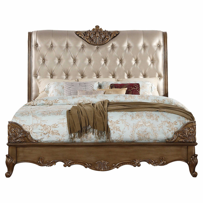 Rosdorf Park Chingford Tufted Solid Wood and Upholstered Sleigh Bed